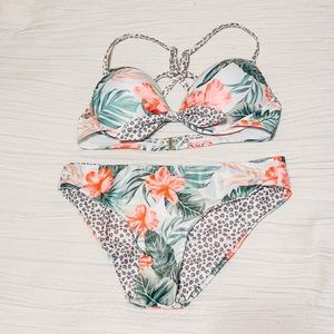 Ron Jon Surf Shop Push Up Bikini Floral/Cheetah